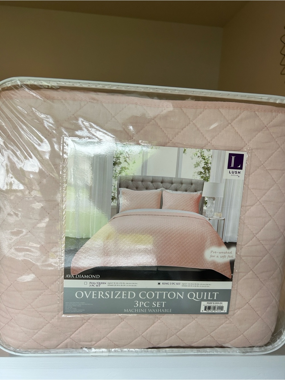 Lush Decor Oversized Cotton Quilt 3PC Set - Blush